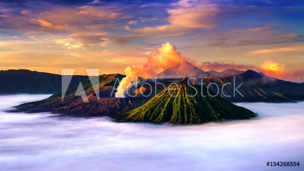 Picture of Mount Bromo volcano Gunung Bromo during sunrise from viewpoint on Mount Penanjakan in Bromo Tengger Semeru National Park East Java Indonesia
